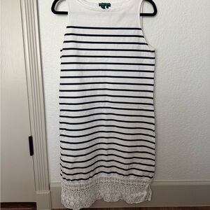 Striped Sleeveless Dress with Lace Hem